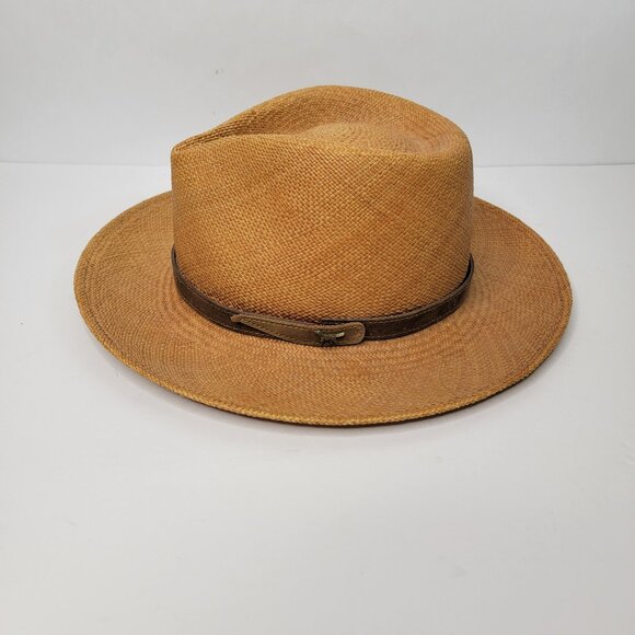 ORVIS Hand Woven Straw Fedora Hat with Leather Trim - Picture 1 of 9